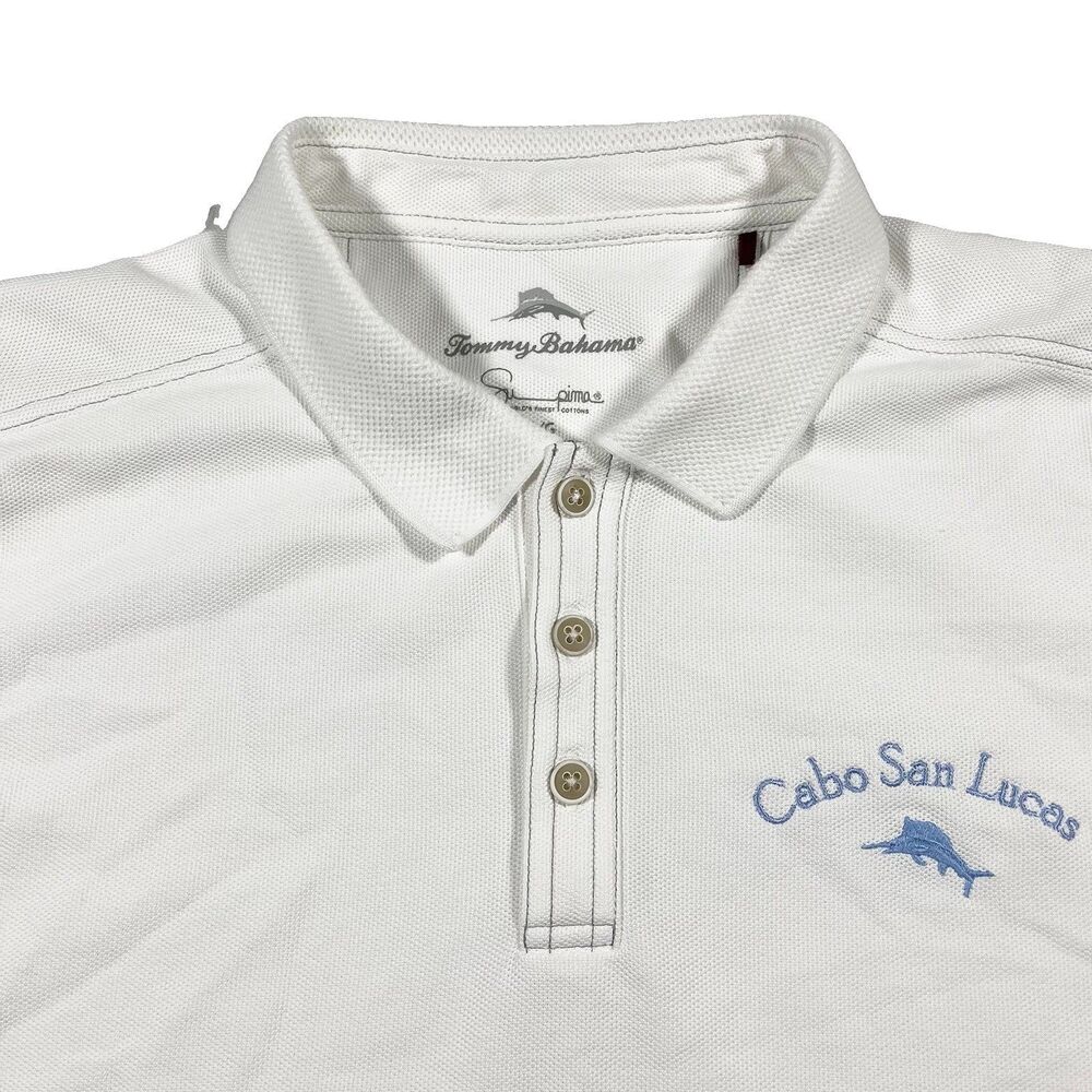 Tommy Bahama Supima Pima Polo Shirt Cabo San Lucas White Large
